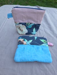 Image 1 of Quilted Linen Zippy Bag Set in Navy & Roses