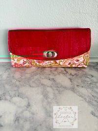 Image 1 of NCW - Necessary Clutch Wallet -  Salmon and Green Paisley with Cork Flap