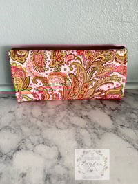 Image 2 of NCW - Necessary Clutch Wallet -  Salmon and Green Paisley with Cork Flap