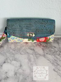Image 1 of NCW - Necessary Clutch Wallet -  Blue and Red Floral with Cork Flap