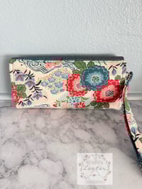 Image 2 of NCW - Necessary Clutch Wallet -  Blue and Red Floral with Cork Flap