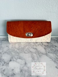 Image 1 of NCW - Necessary Clutch Wallet -  Antique Paper Script with Cork Flap