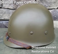 Image 14 of WWII 517th PRCT Airborne McCord Fixed Bale Front Seam Helmet Seaman Paper Co. Liner.