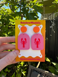 Lobster love polymer clay earrings- Red and Pink Lobster Dangles