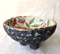 Image 4 of Handcrafted Paper Mache Bowl with Red Floral Design – Rustic Art Home Decor