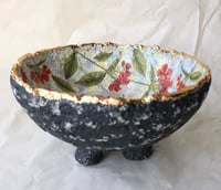 Image 6 of Handcrafted Paper Mache Bowl with Red Floral Design – Rustic Art Home Decor