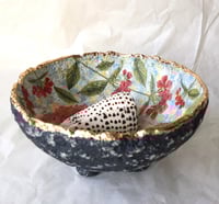 Image 9 of Handcrafted Paper Mache Bowl with Red Floral Design – Rustic Art Home Decor