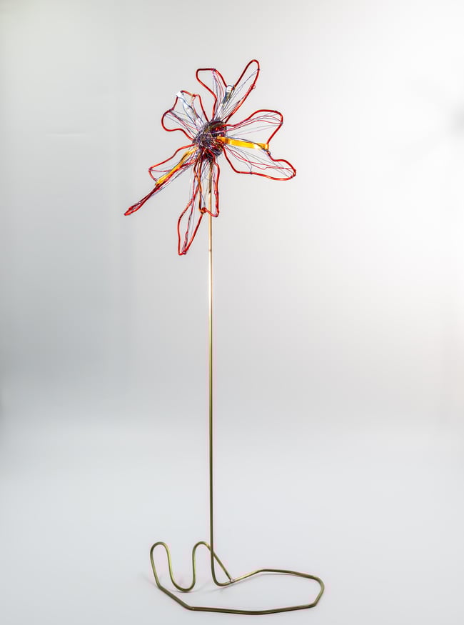 Orange Flower Art Sculpture: Handmade Wire Blossom Contemporary Home Decor