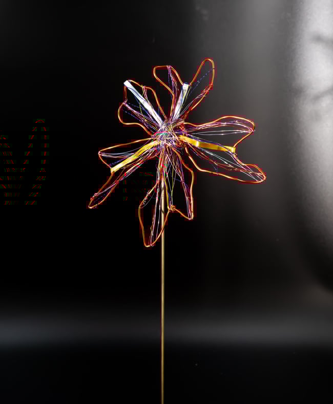 Orange Flower Art Sculpture: Handmade Wire Blossom Contemporary Home Decor