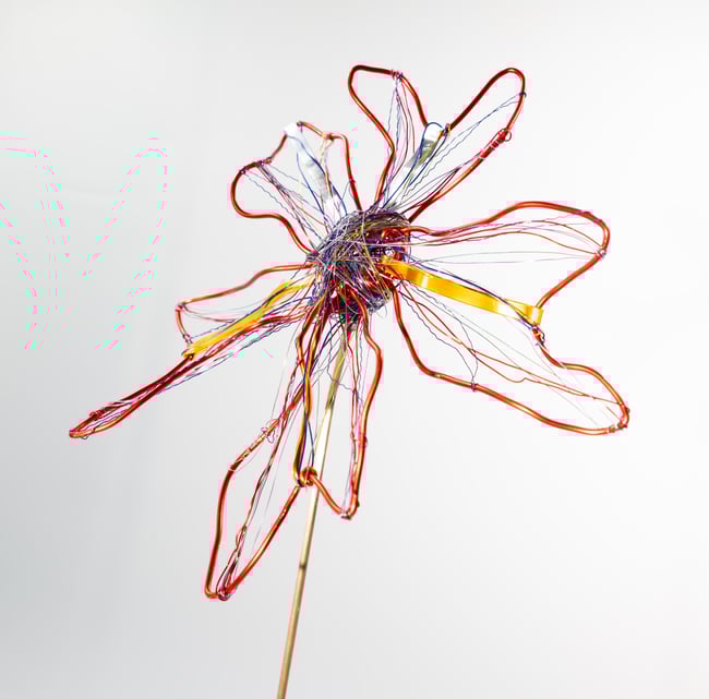 Orange Flower Art Sculpture: Handmade Wire Blossom Contemporary Home Decor