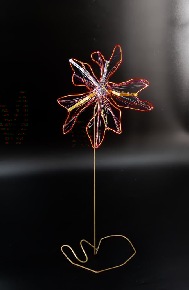 Orange Flower Art Sculpture: Handmade Wire Blossom Contemporary Home Decor