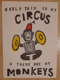 Image 3 of Circus monkeys linocut print