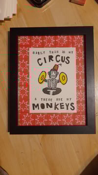 Image 2 of Circus monkeys linocut print