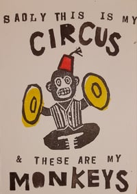 Image 1 of Circus monkeys linocut print