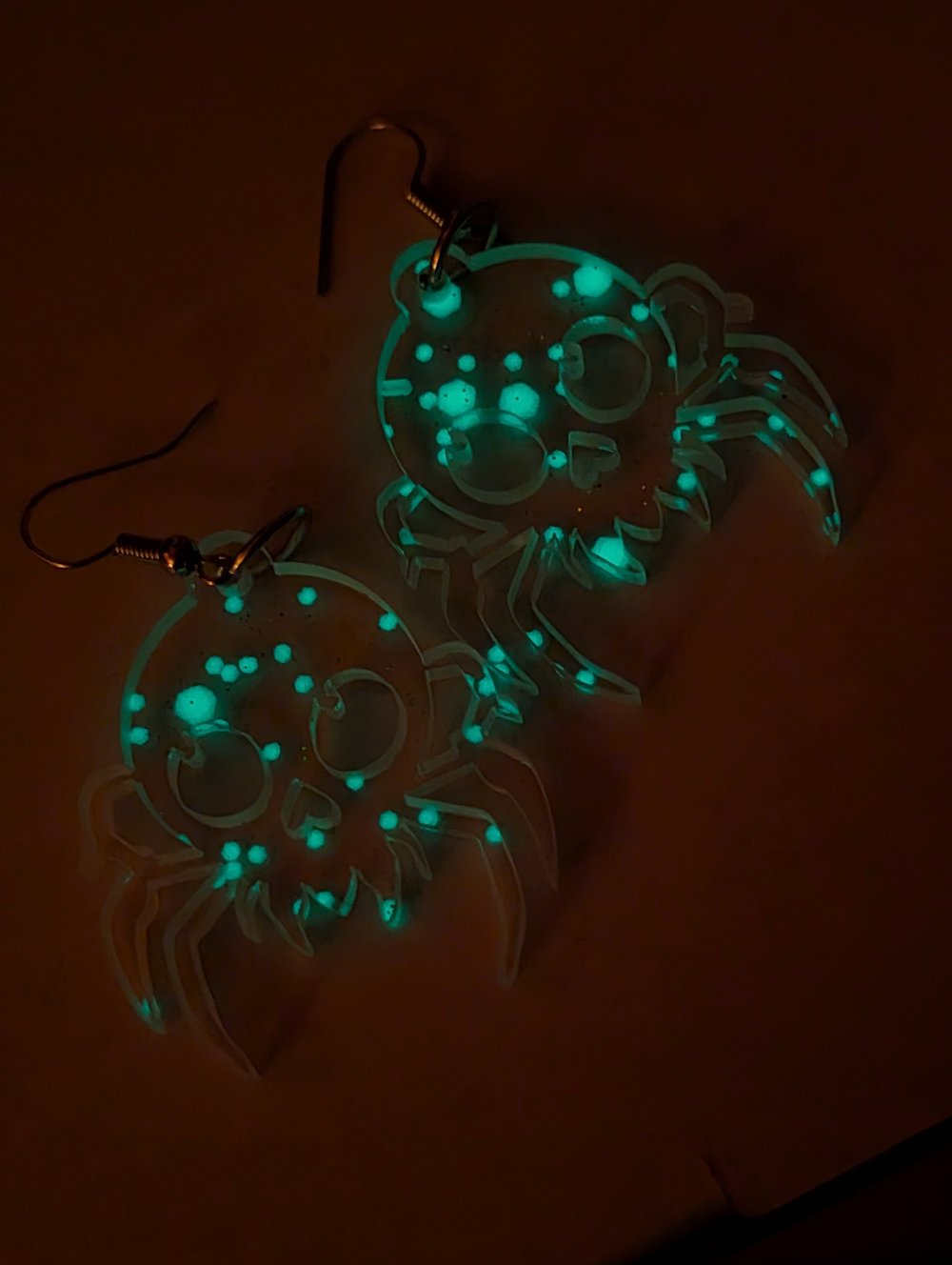 Black Light Skull Spider earrings
