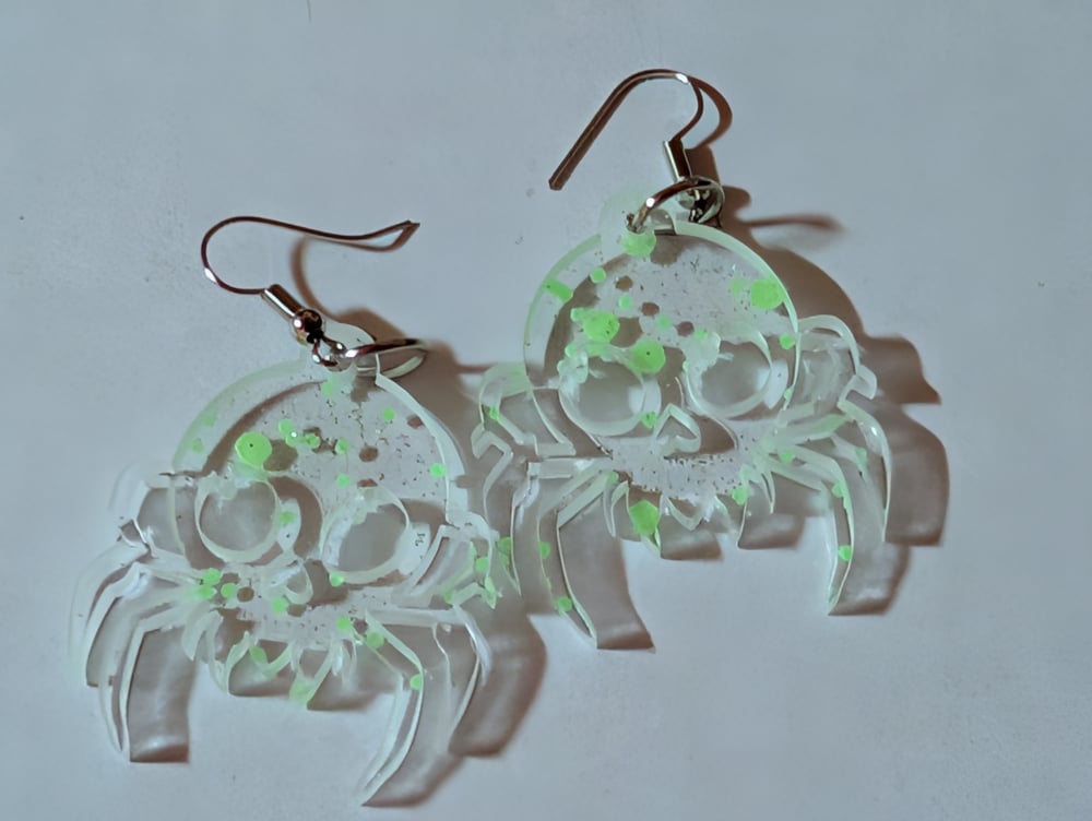 Black Light Skull Spider earrings