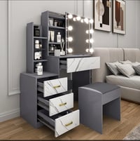 Image 1 of Hollywood Mirror Dressing Table with Storage, Drawers Vanity Makeup Desk