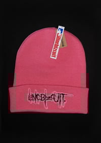 Linc Bizcuit Pink Beanie with Black Graphic