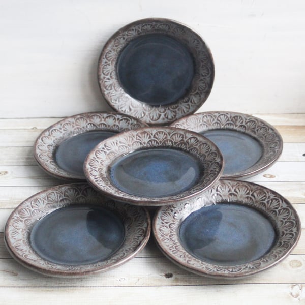 Image of Custom Order for Sid - 6 Rustic Modern Handmade Dessert Plates in Charcoal and Midnight Blue