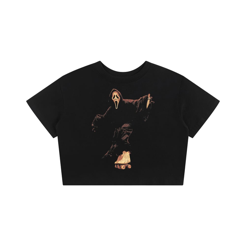 Image of Crop top ( Ghostface ) On skates graphic t-shirt