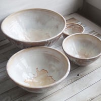 Image 3 of Custom Order for Kathleen, Set of Four Ceramic Nesting Bowls In Rustic White and Ocher Glaze