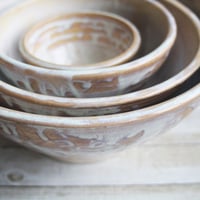 Image 2 of Custom Order for Kathleen, Set of Four Ceramic Nesting Bowls In Rustic White and Ocher Glaze