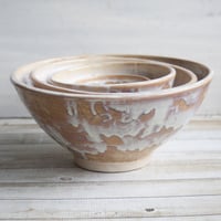 Image 1 of Custom Order for Kathleen, Set of Four Ceramic Nesting Bowls In Rustic White and Ocher Glaze
