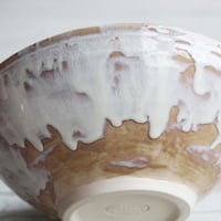 Image 4 of Custom Order for Kathleen, Shallow Rustic Serving Bowl with White and Ocher Dripping Glazes