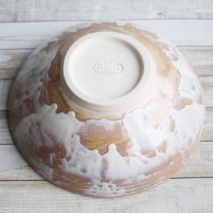 Image of Custom Order for Kathleen, Shallow Rustic Serving Bowl with White and Ocher Dripping Glazes