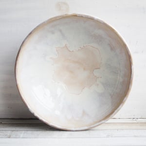 Image of Custom Order for Kathleen, Shallow Rustic Serving Bowl with White and Ocher Dripping Glazes
