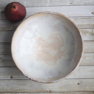 Image of Custom Order for Kathleen, Shallow Rustic Serving Bowl with White and Ocher Dripping Glazes