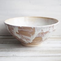 Image 2 of Custom Order for Kathleen, Rustic Serving Bowl with White and Ocher Dripping Glazes