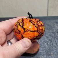 Image 3 of XL. Orange & Black Pumpkin - Flamework glass sculpture