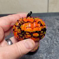 Image 6 of XL. Orange & Black Pumpkin - Flamework glass sculpture