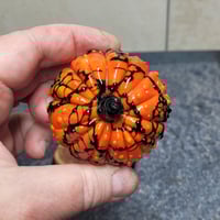 Image 9 of XL. Orange & Black Pumpkin - Flamework glass sculpture