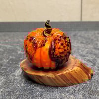 Image 1 of XL. Orange & Black Cobweb Pumpkin - Flamework glass sculpture