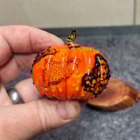 Image 5 of XL. Orange & Black Cobweb Pumpkin - Flamework glass sculpture