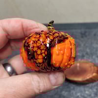 Image 6 of XL. Orange & Black Cobweb Pumpkin - Flamework glass sculpture