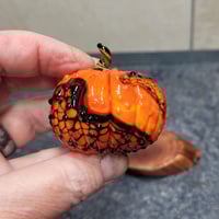 Image 8 of XL. Orange & Black Cobweb Pumpkin - Flamework glass sculpture