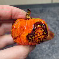 Image 9 of XL. Orange & Black Cobweb Pumpkin - Flamework glass sculpture