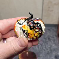 Image 2 of XL. Festive & Bold Cobweb Pumpkin - Flamework glass sculpture