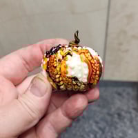 Image 3 of LG. Festive Cobweb Pumpkin - Flamework glass sculpture