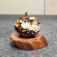 Image 1 of LG. Festive & Bold Cobweb Pumpkin - Flamework glass sculpture