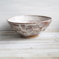 Image 2 of New Gorgeous Hand Carved Large Rustic Serving Bowl in Dripping White and Speckled Brown, Made in USA
