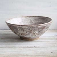 Image 4 of New Gorgeous Hand Carved Large Rustic Serving Bowl in Dripping White and Speckled Brown, Made in USA