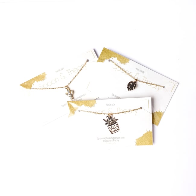 Gold Mini Monstera Necklace 