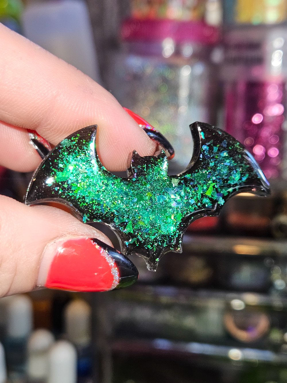 Image of Green/ Blue Colorshifting Bat Barrettes