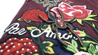 Image 4 of Flower Patchwork Denim Pants (Red Wine)