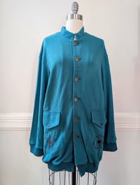 Image 1 of OZZON: Oversized Eye Embroidery Cardigan (Teal)