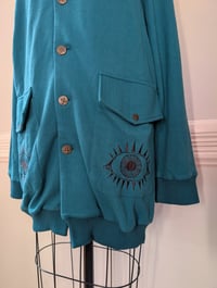 Image 3 of OZZON: Oversized Eye Embroidery Cardigan (Teal)